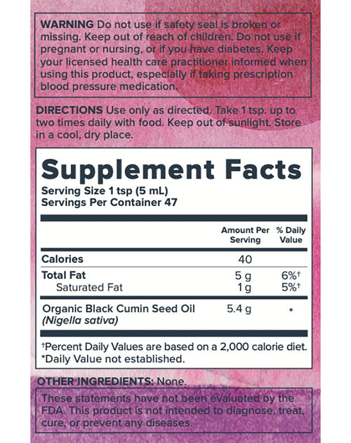 Black Seed Oil, Organic