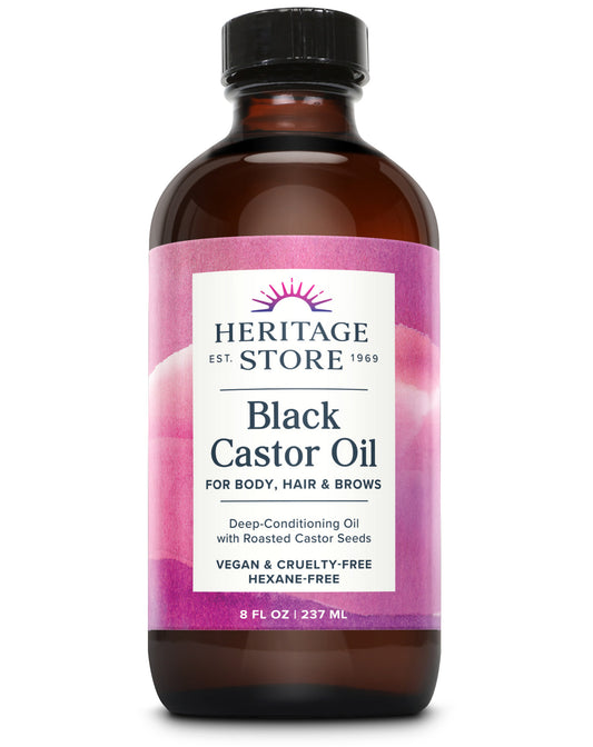 Daily Care Black Castor Oil: vegan, cruelty-free, hexane-free—hydrates body, hair & brows; nourishes dry skin.