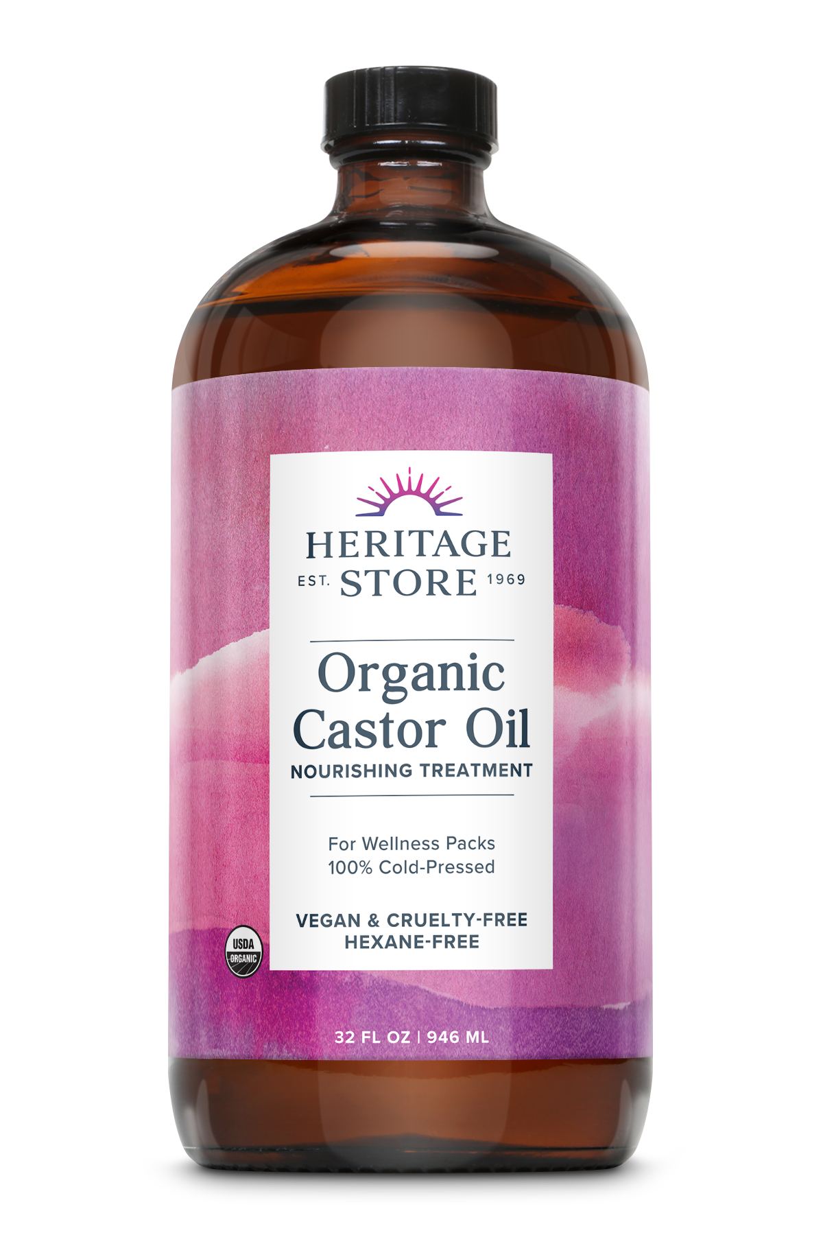 organic cold-pressed hexane-free castor oil dark glass bottle